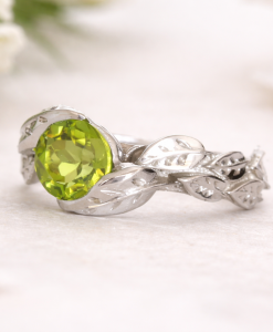 Peridot Leaf Engagement Ring, Nature Engagement Ring - Image 2