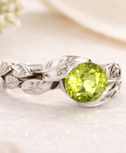 Peridot Leaf Engagement Ring, Nature Engagement Ring - Image 10