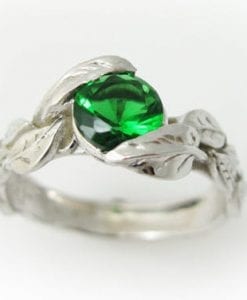 Lab Emerald Engagement Ring, Leaf Engagement Ring
