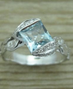 Aquamarine Engagement Ring, Aquamarine Leaf Engagement Ring