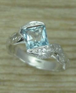Aquamarine Engagement Ring, Aquamarine Leaf Engagement Ring