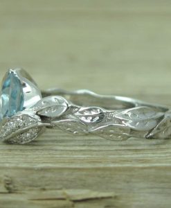 Aquamarine Engagement Ring, Aquamarine Leaf Engagement Ring