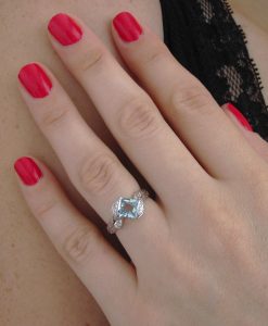 Aquamarine Engagement Ring, Aquamarine Leaf Engagement Ring