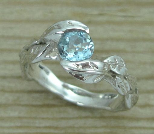 Aquamarine Engagement Ring, Leaves Aquamarine Engagement Ring