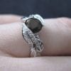 Black Diamond Leaf Engagement Ring, Diamond Leaf Engagement Ring