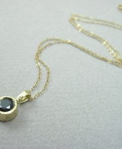 Black stone Pendant, Gold 14k Delicate Link Birthstone Necklace