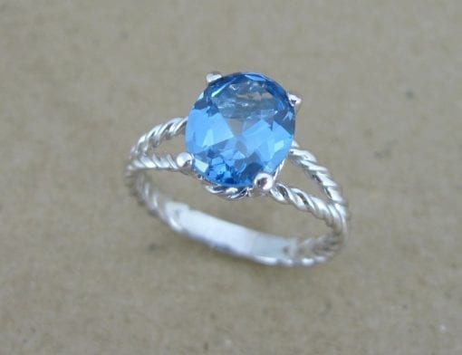 Blue topaz engagement ring, Blue topaz rope ring