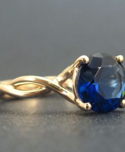 Bold 2 Carat Blue Sapphire Infinity Engagement Ring - Blue Gemstone, 14k Rose gold Braided Rope Engagement Ring