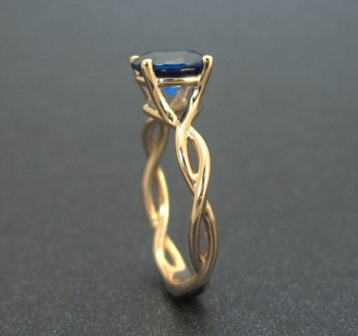 Bold 2 Carat Blue Sapphire Infinity Engagement Ring - Blue Gemstone, 14k Rose gold Braided Rope Engagement Ring