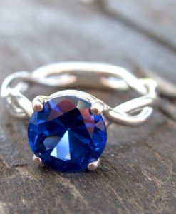 Bold 2 Carat Blue Sapphire Infinity Engagement Ring - Blue Gemstone, 14k White Gold Braided Rope Engagement Ring