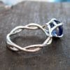 Bold 2 Carat Blue Sapphire Infinity Engagement Ring - Blue Gemstone, 14k White Gold Braided Rope Engagement Ring