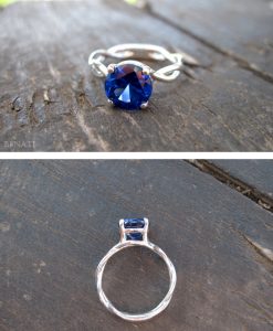 Bold 2 Carat Blue Sapphire Infinity Engagement Ring - Blue Gemstone, 14k White Gold Braided Rope Engagement Ring