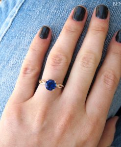 Bold 2 Carat Blue Sapphire Infinity Engagement Ring - Blue Gemstone, 14k White Gold Braided Rope Engagement Ring