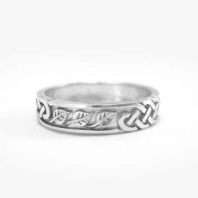 Celtic Wedding Band With Leafs - Infinity With Leafs Wedding Ring In 14k White Gold, Infinity Wedding Band