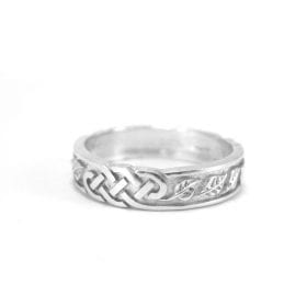 Celtic Wedding Band With Leafs - Infinity With Leafs Wedding Ring In 14k White Gold, Infinity Wedding Band