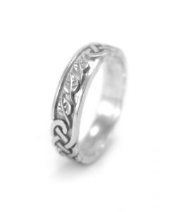 Celtic Wedding Band With Leafs - Infinity With Leafs Wedding Ring In 14k White Gold, Infinity Wedding Band