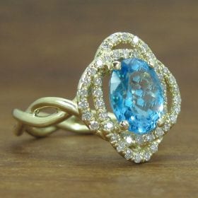 Cocktail Blue Topaz Engagement Ring, Flower rope Engagement Ring