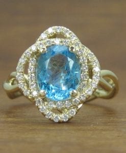 Cocktail Blue Topaz Engagement Ring, Flower rope Engagement Ring