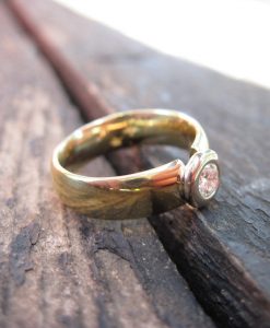 Diamond Engagement Ring, 18k Yellow Gold Wide Band Engagement Ring