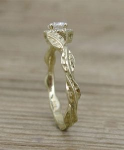 Diamond Halo Leaves Engagement Ring, Gold Halo Engagement Ring