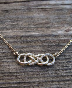 Diamond infinity knot necklace, double infinity knot diamond necklace
