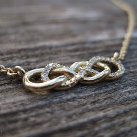 Diamond infinity knot necklace, double infinity knot diamond necklace
