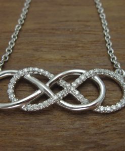 Diamond infinity necklace, White gold double infinity knot diamond necklace