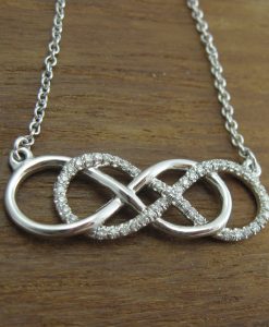 Diamond infinity necklace, White gold double infinity knot diamond necklace