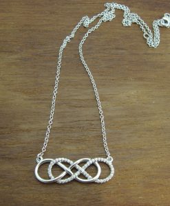 Diamond infinity necklace, White gold double infinity knot diamond necklace