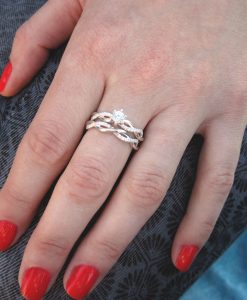Diamond infinity ring bridal set, Infinity knot engagement and wedding ring set