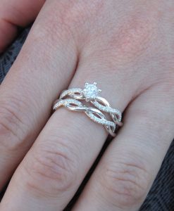 Diamond infinity ring bridal set, Infinity knot engagement and wedding ring set