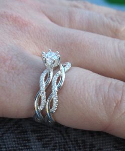 Diamond infinity ring bridal set, Infinity knot engagement and wedding ring set