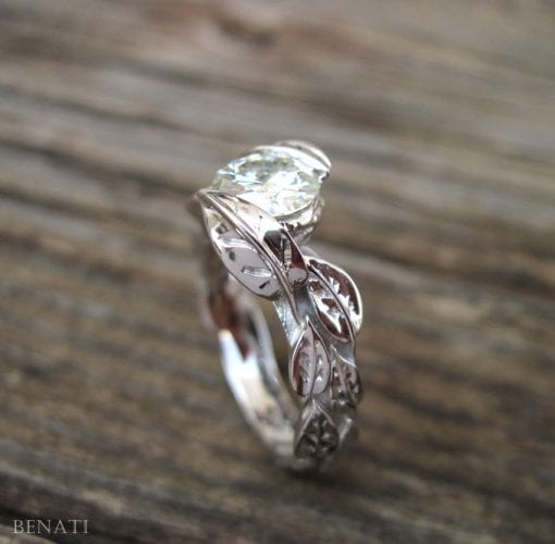 Diamond Leaf Engagement Ring, Leaves Diamond Engagement Ring