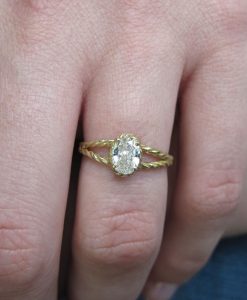 Diamond Twisted Rope Engagement ring, Oval Diamond Engagement ring