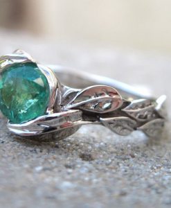 Emerald Engagement Ring, Emerald Leaf Ring