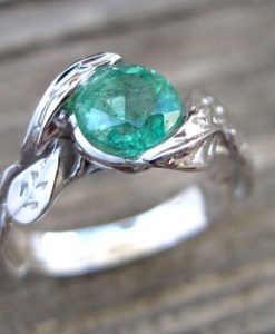 Emerald Engagement Ring, Emerald Leaf Ring