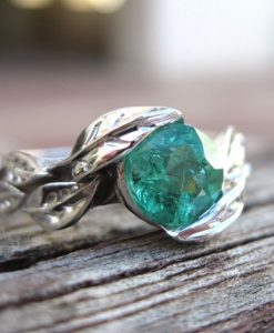 Emerald Engagement Ring, Emerald Leaf Ring