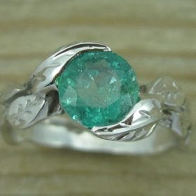 Emerald Engagement Ring, Emerald Leaf Ring
