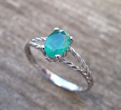 Emerald Engagement Ring, Emerald Oval Braided Rope Engagement Ring