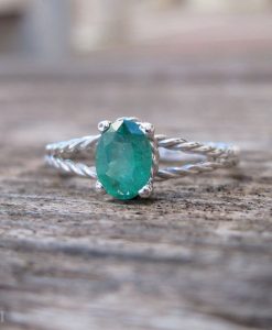 Emerald Engagement Ring, Emerald Oval Braided Rope Engagement Ring