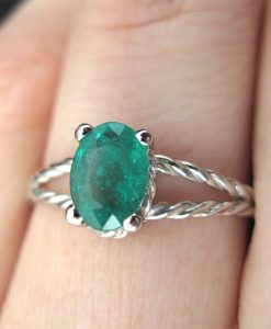 Emerald Engagement Ring, Emerald Oval Braided Rope Engagement Ring