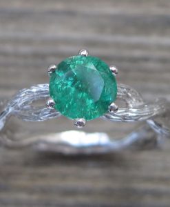 Emerald Engagement Ring, Emerald Wood Engagement Ring