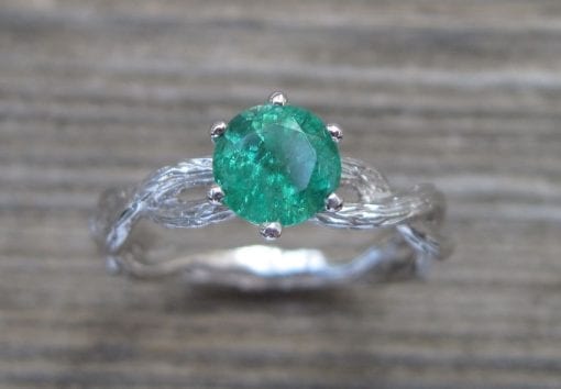 Emerald Engagement Ring, Emerald Wood Engagement Ring