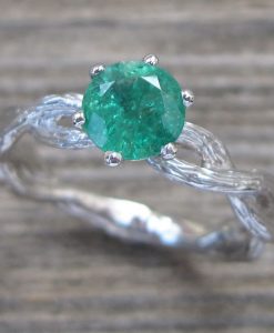 Emerald Engagement Ring, Emerald Wood Engagement Ring