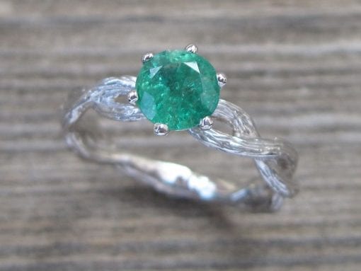 Emerald Engagement Ring, Emerald Wood Engagement Ring
