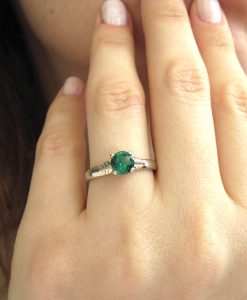 Emerald Engagement Ring, Lab Emerald Leaves Engagement Ring