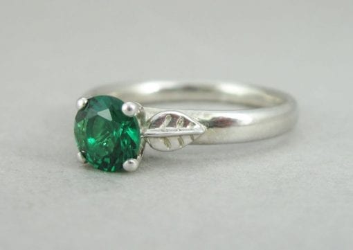 Emerald Engagement Ring, Lab Emerald Leaves Engagement Ring