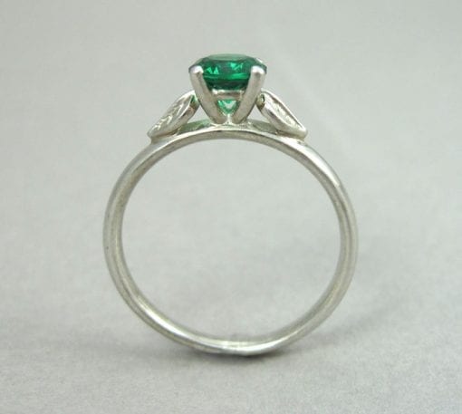 Emerald Engagement Ring, Lab Emerald Leaves Engagement Ring
