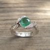 Emerald Engagement Ring, Platinum Emerald Leaves Ring