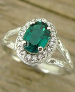 Emerald Halo Twig Engagement Ring, Emerald Wood Engagement Ring